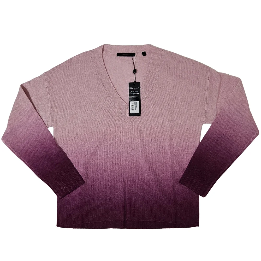 Greyson Anila Sweater 100% Cashmere Canyon Multi Ombre V-Neck NWT